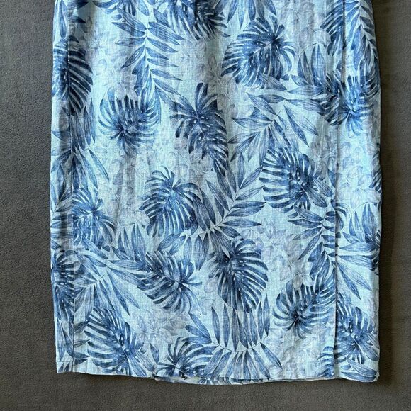 Jones New York Linen Wrap Skirt Blue Leaf Print Long Midi Women's Size 14 - Picture 3 of 8